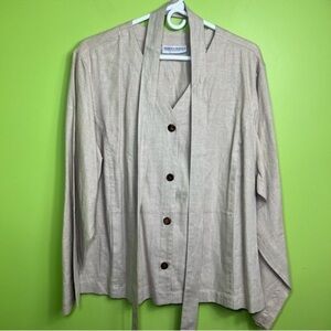Valerie Stevens vintage linen neutral button belted shirt size 2X